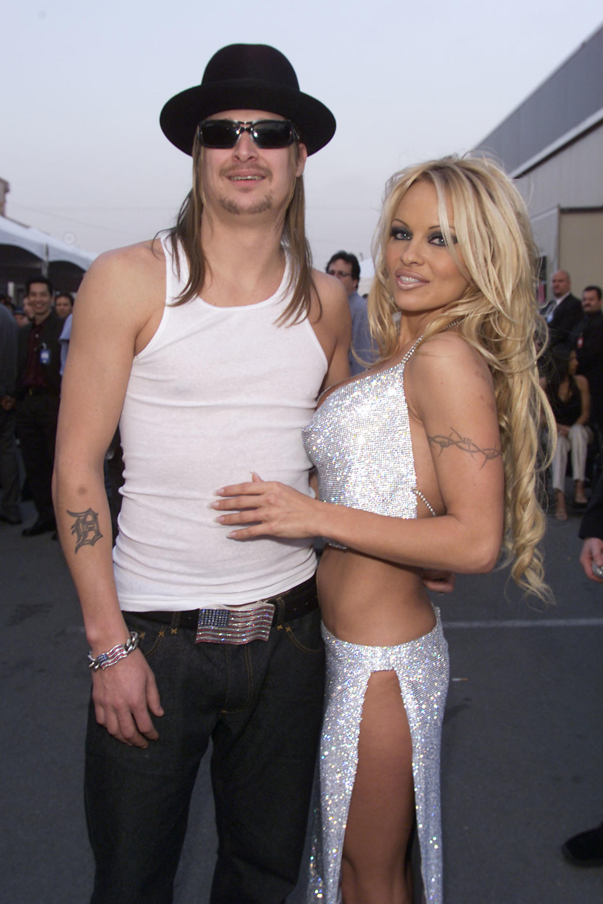 Kid Rock and Pamela Anderson arrive at the 29th Annual American Music Awards at the Shrine Auditorium in Los Angeles Wednesdsay, January 9, 2002. Photo by Frank Micelotta/ABC/ImageDirect