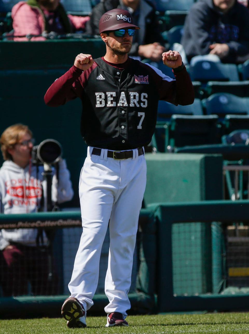 Coach Joey Hawkins, of Missouri State, during the Bears 11-8 win over Nevada at Hammons Field on Saturday, March 26, 2022.