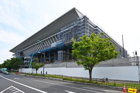 Construction work on the Tokyo Aquatics Centre which will be a venue for 2020 Tokyo Olympic and Paralympic Games