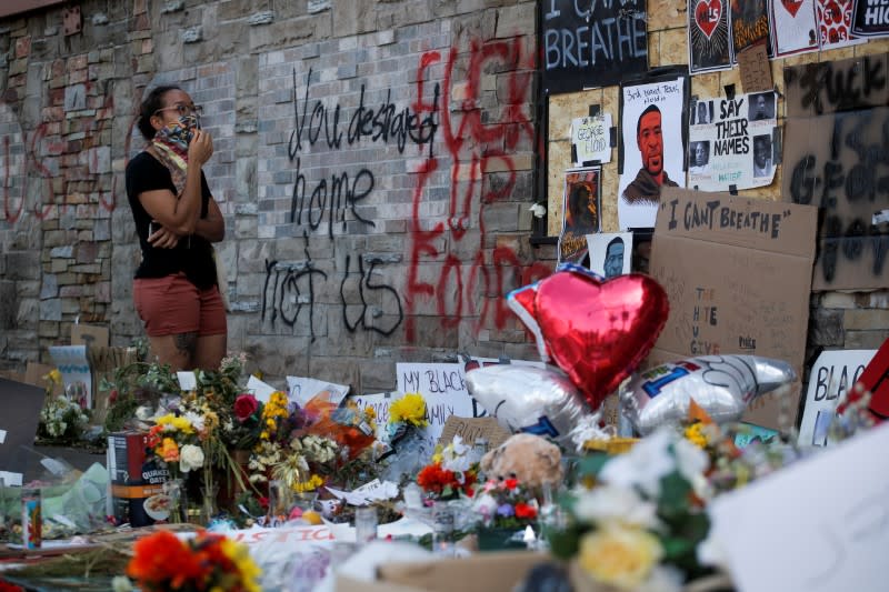 A makeshift memorial honoring George Floyd in Minneapolis