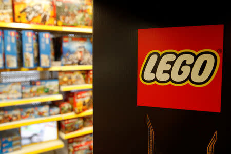 Lego bricks logo is seen at a toy store in Bonn, Germany, September 5, 2017. REUTERS/Wolfgang Rattay/Files