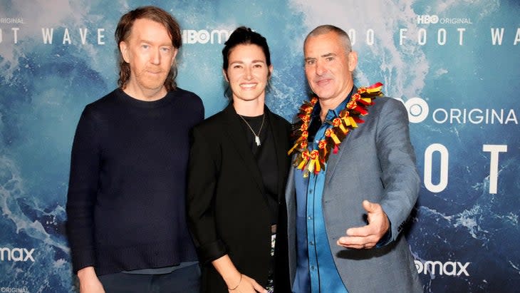 <span class="article__caption">Garrett McNamara (right) with his wife, Nicole, and series producer Chris Smith. (Photo: Jeff Kravitz/Getty Images)</span>