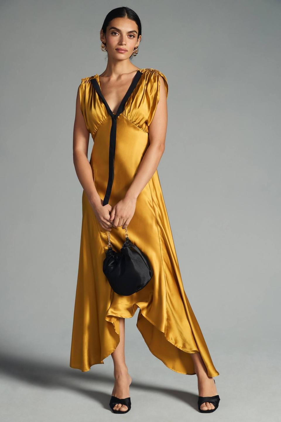 5) Silk Ruched-Shoulder Dress