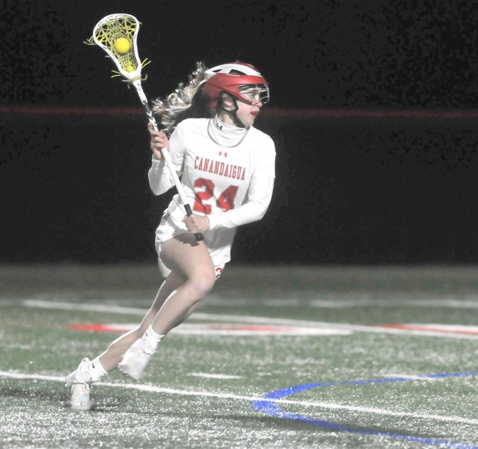 Canandaigua's Leah Sheridan looks for an open teammate during Thursday's game against Honeoye Falls-Lima.