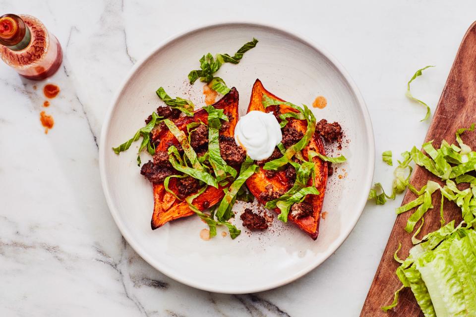 <h1 class="title">SUNDAY STASH Roasted Halved Sweet Potatoes Sweet Potato Bowl</h1><cite class="credit">Photo by Chelsea Kyle, Food Styling by Kat Boytsova</cite>