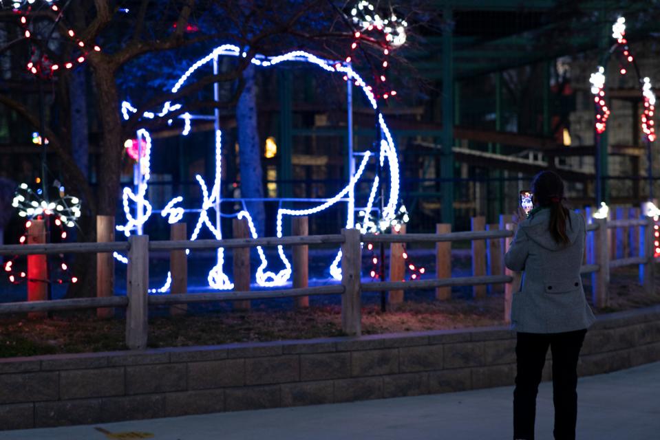 Lights form a rhinoceros during a past "The Gift of Lights" event at Potawatomi Zoo in South Bend. The 2022 event runs from Nov. 25 to Dec. 18.