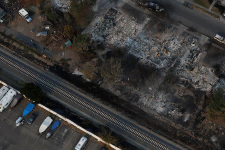 An aerial view of properties destroyed by the Tubbs Fire in Santa Rosa. REUTERS/Stephen Lam