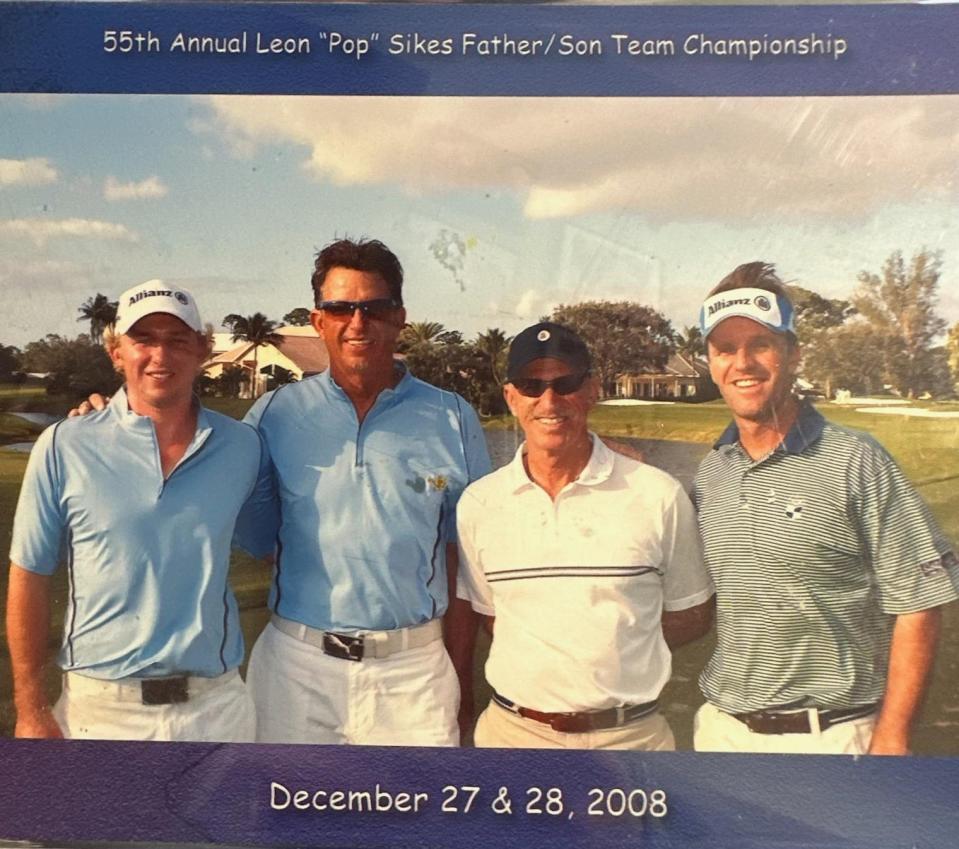 Devon Quigley, Dana Quigley, Paul Quigley and Brett Quigley pose on the golf course.