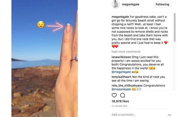 The model showed off her new diamond and platinum dazzler in social media. Photo: Instagram