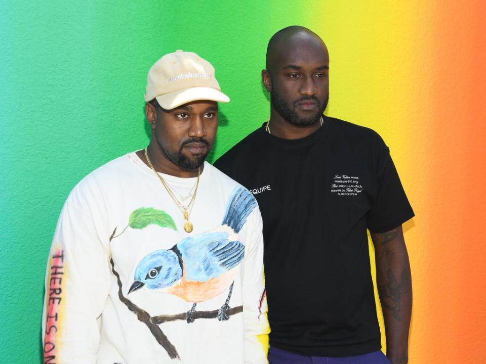 Kanye West and Abloh at the Louis Vuitton Menswear S/S 2019 show (Getty)