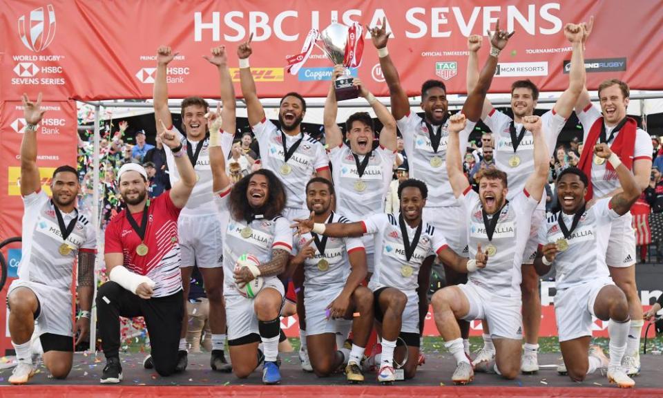 The USA celebrate victory at the USA Sevens in Las Vegas last year.