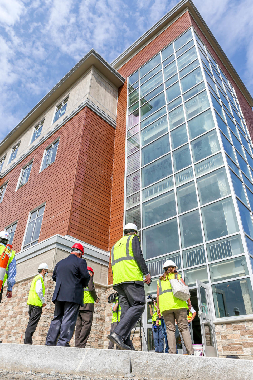 Towering glass and open spaces inside are hallmarks of East Providence's new high school.