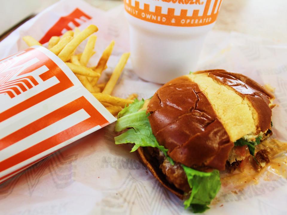 whataburger chicken sandwich, fries, and drink