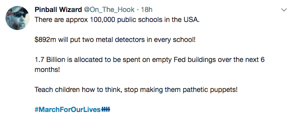 A Twitter user calls students advocating for stronger gun controls “pathetic puppets.”