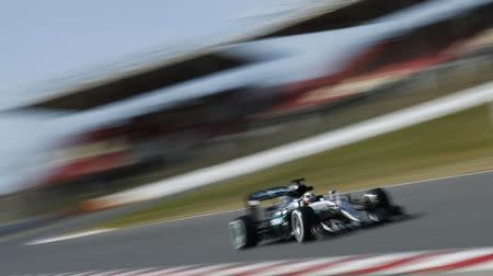 Formula One - Barcelona tests - Barcelona-Catalunya racetrack, Montmelo, Barcelona, Spain - 4/3/16.Mercedes F1 driver Lewis Hamilton drives. REUTERS/Albert Gea