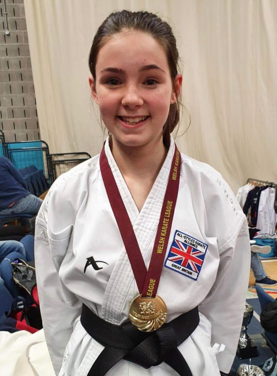 Warrington Guardian: Ruby Owen with her latest medal from the Welsh Karate League