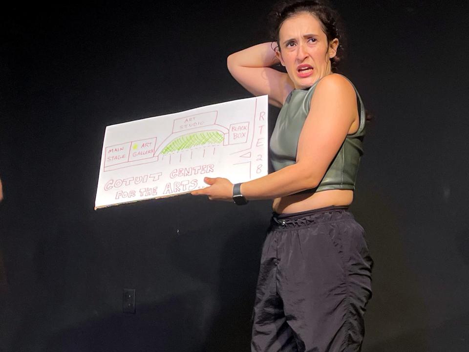 Rachel Greenfeld plays Havoc in “The Experts Guide to Pulling Off an Art Heist (in 17 Ridiculously Simple Steps) at Cotuit Center for the Arts.