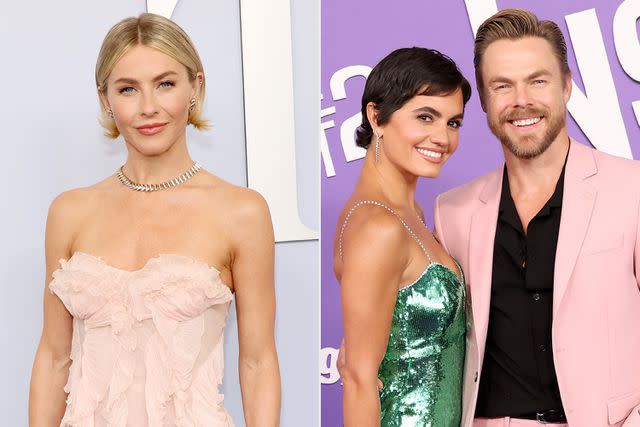 <p>Dia Dipasupil/Getty, Monica Schipper/GA/The Hollywood Reporter via Getty</p> Julianne Hough, Hayley Erbert and Derek Hough.