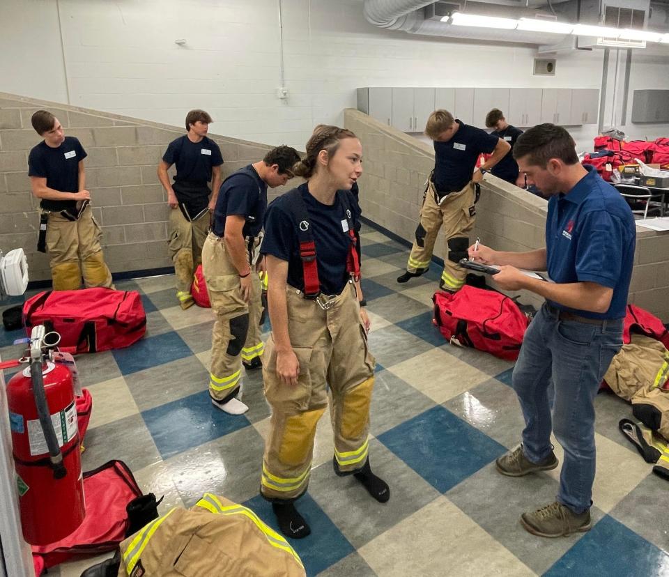 Audrey Farmer, a senior from Liberty Union High School, is the first female in Eastland-Fairfield's Firefighting program.