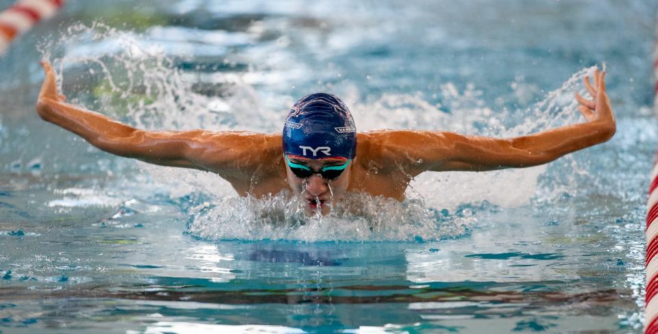 Vanguard’s Bryce LaBonte competes in the 200 IM during the 2022 FHSAA 1A-2A Swimming and Diving Championship at FAST in Ocala, FL on Friday, November 3, 2023. [Alan Youngblood/Ocala Star-Banner]
