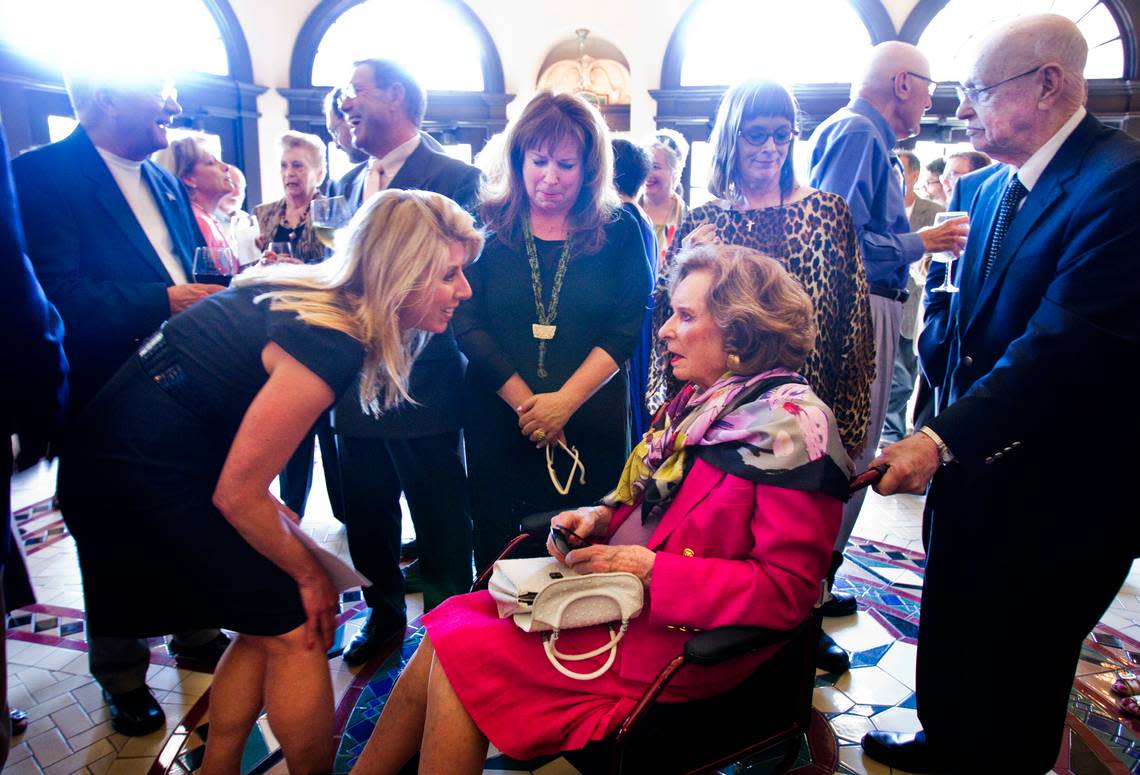 The late Jean Garvey, right, was photographed at The Orpheum in 2012 after the Garvey Trust announced a $1 million gift to the theatre. Fernando Salazar/The Wichita Eagle