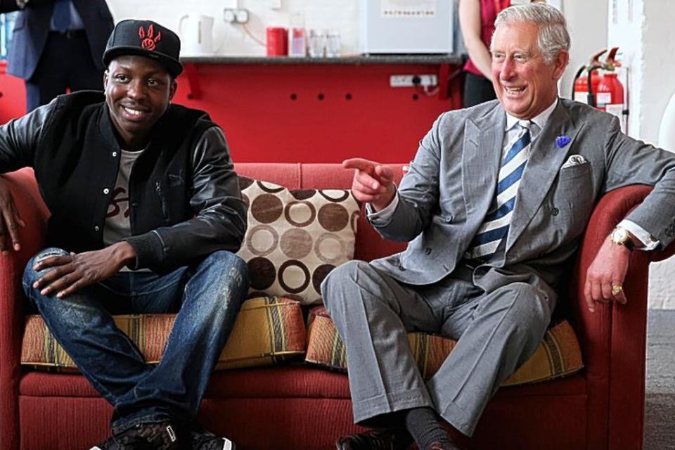 Jamal Edwards with Prince Charles at a Prince’s Trust session in Chatham