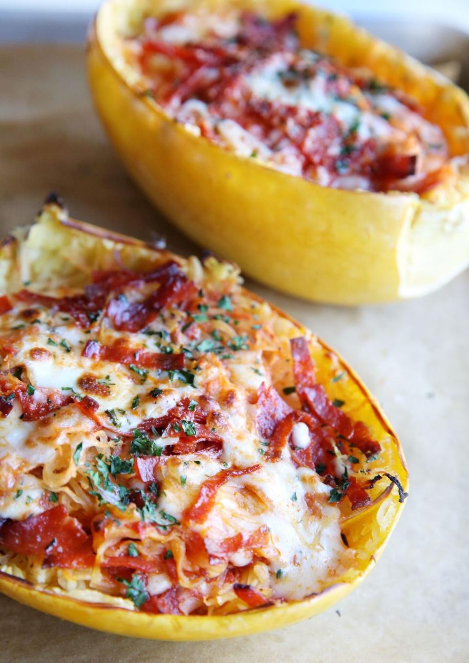 Spaghetti Squash Pepperoni Pizza Boats