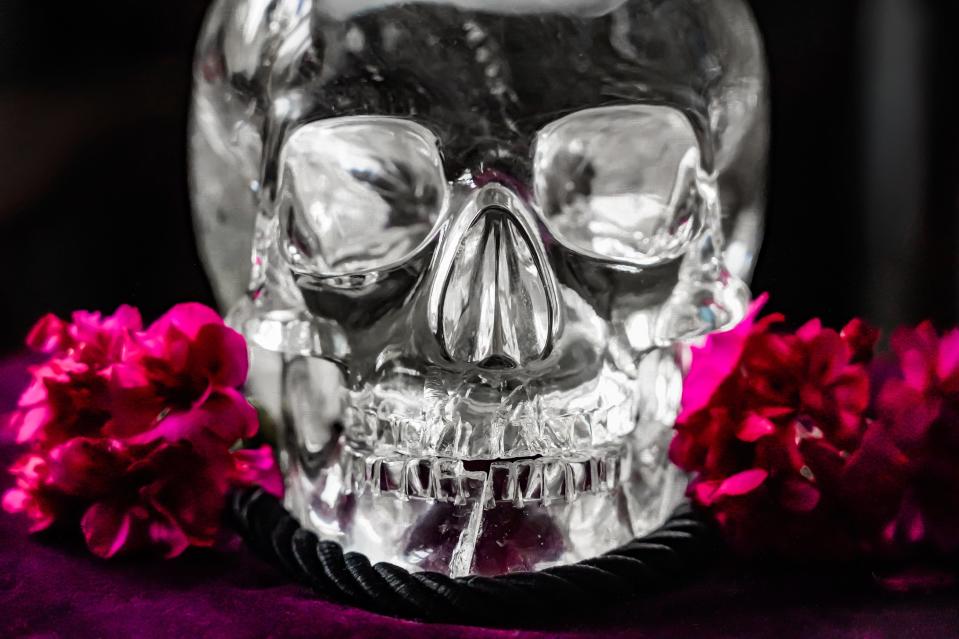The Mitchell-Hedges skull, also known as The Skull of Doom, made out of a block of clear quartz, on Monday, July 24, 2023, in Indiana.