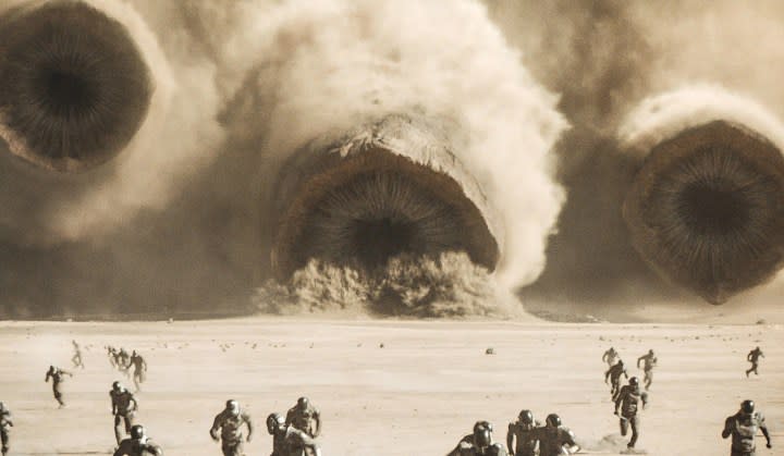 Sandworms invade Arrakis in Dune: Part Two.