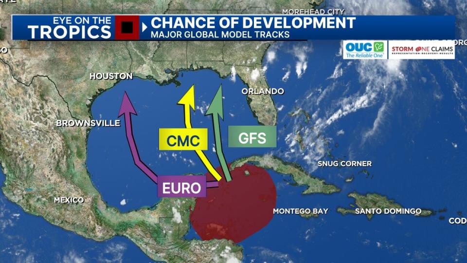 Nothing visible yet, but a tropical disturbance could develop in the western Caribbean this weekend.