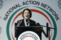 Democratic presidential candidate Sen. Amy Klobuchar, D-Minn., speaks at the National Action Network South Carolina Ministers' Breakfast, Wednesday, Feb. 26, 2020, in North Charleston, S.C. (AP Photo/Matt Rourke)