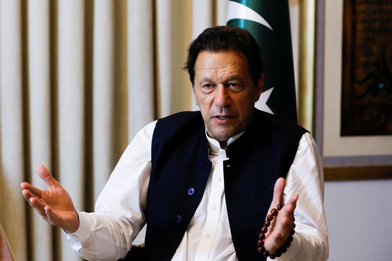 Former Pakistani PM Imran Khan speaks with Reuters during an intervew, in Lahore