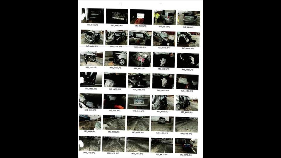 Photos in a police report show damage to a taxi after it was struck by a driver fleeing from Kansas City police on March 17, 2022. Submitted