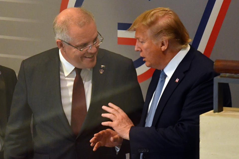 US President Donald Trump and Australia's prime minister Scott Morrison together at the G7 summit. Source: AAP