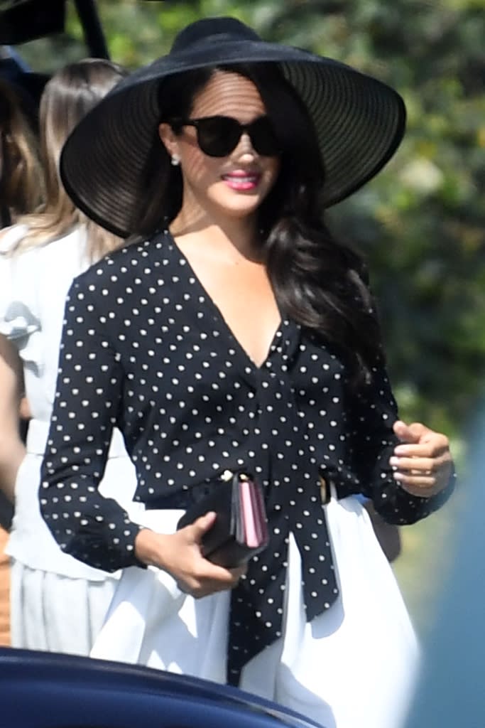 Meghan Markle attends a polo match for Prince Harry at the Santa Barbara Polo Club in Santa Barbara on May 22, 2022. - Credit: GP/Mega