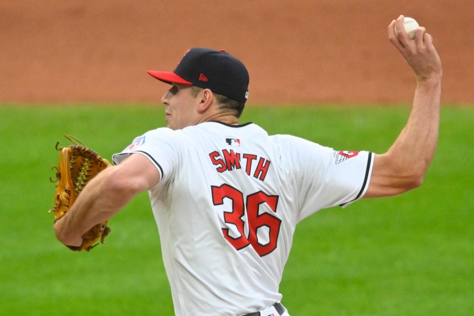 Guardians reliever Cade Smith delivers a pitch against the New York Mets on May 20 in Cleveland.