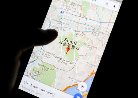 Google Maps application is displayed on a smartphone in Seoul, South Korea, in this photo illustration on August 24, 2016. REUTERS/Kim Hong-Ji