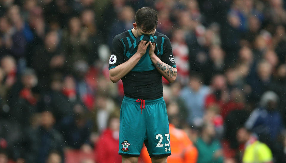Southampton midfielder Pierre-Emile Hojbjerg dejected after losing to Arsenal