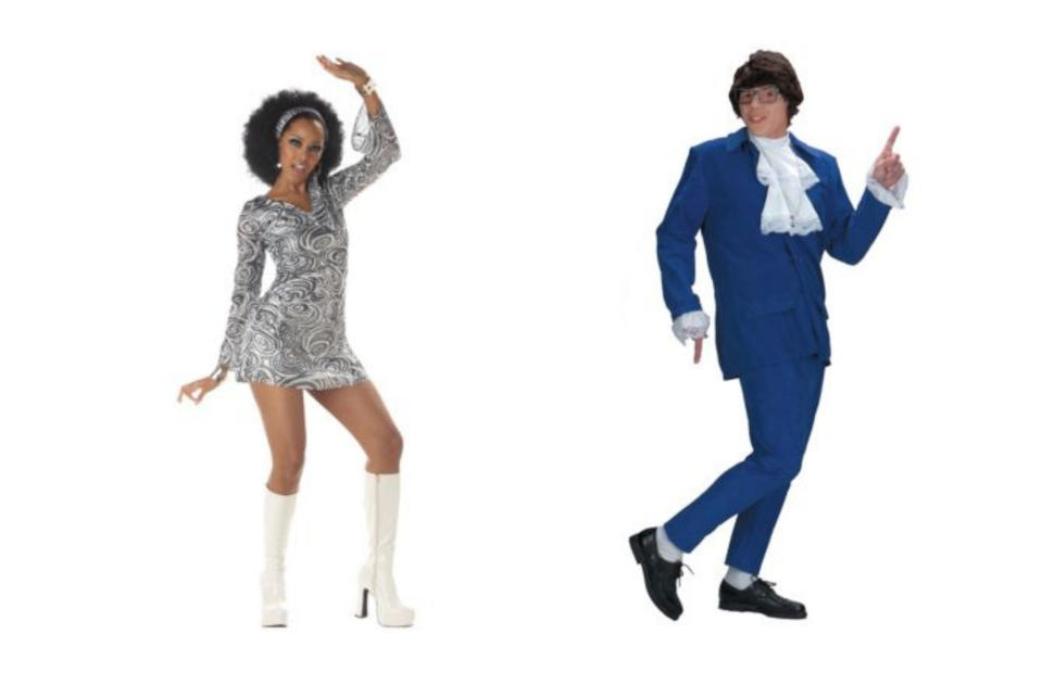 Austin Powers and groovy 60s girl Halloween costume