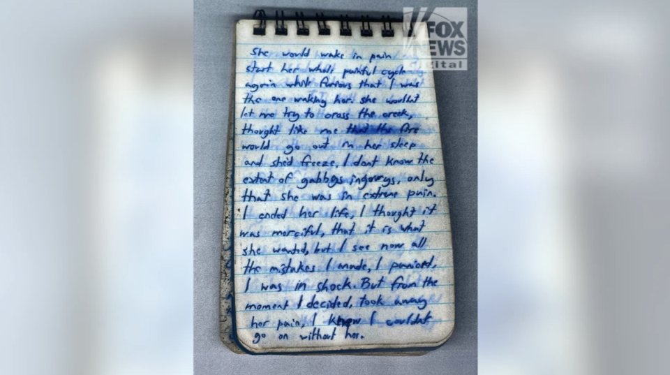Una página del cuaderno de Brian Laundrie recuperado por el FBI (Fox News Digital)