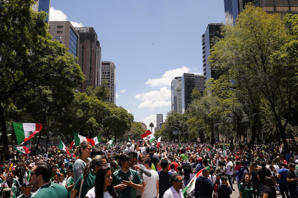 Crowds gathered to celebrate the World Cup team defeating defending champions in their first game of the competition. (Photo: Jam Media via Getty Images)