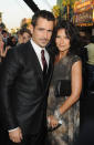 Colin Farrell and guest attend the Los Angeles premiere of "Total Recall" on August 1, 2012.