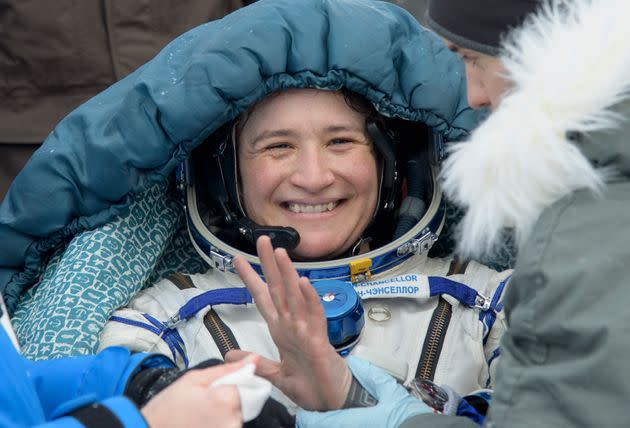 ZHEZKAZGAN, KAZAKHSTAN - DECEMBER 20: Serena Auñón-Chancellor of NASA rests in a chair after she Alexander Gerst of ESA (European Space Agency), and Sergey Prokopyev of Roscosmos, landed in their Soyuz MS-09 capsule in a remote area near the town of on December 20, 2018 in Zhezkazgan, Kazakhstan.  Auñón-Chancellor, Gerst, and Prokopyev are returning after 197 days in space where they served as members of the Expedition 56 and 57 crews onboard the International Space Station.  (Photo by Bill Ingalls /NASA via Getty Images) (Photo: NASA via Getty Images)