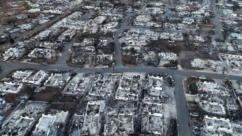 Burned cars and homes are seen in a neighborhood that was destroyed by a wildfire on August 18, 2023 in Lahaina, Hawaii. The fire burned rapidly through invasive grass. - Justin Sullivan/Getty Images