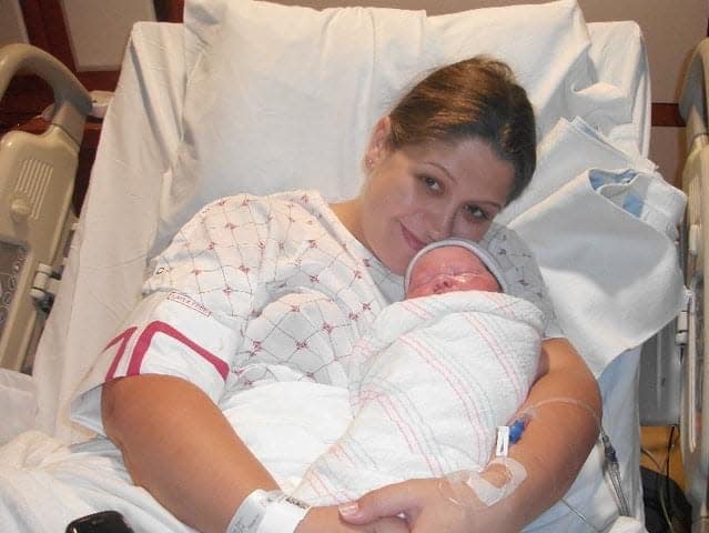 The author and her daughter on the day her daughter was born in the hospital