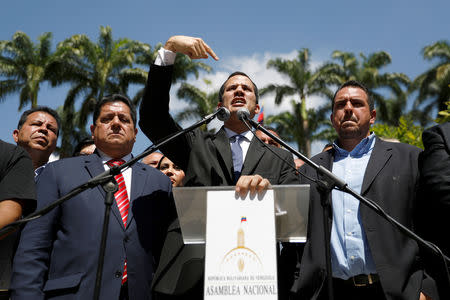Juan Guaido, President of Venezuela's National Assembly, speaks during a news conference in Caracas, Venezuela January 21, 2019. REUTERS/Manaure Quintero