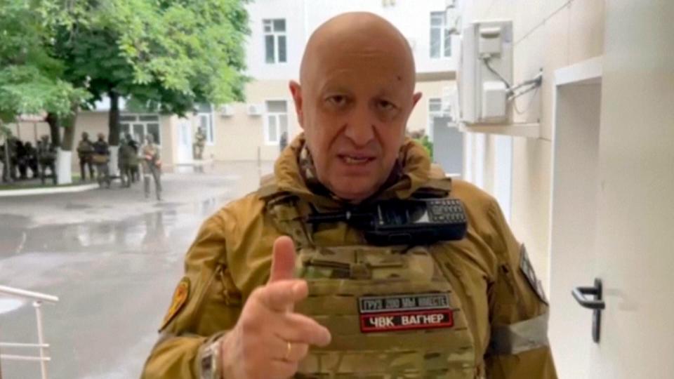 PHOTO: In this handout photo taken from video released by Prigozhin Press Service, Yevgeny Prigozhin, the owner of the Wagner Group military company, records his video addresses in Rostov-on-Don, Russia, Saturday, June 24, 2023. (AP)