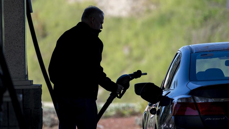 PHOTO: A customer pumps gas at a gas station in Hercules, California, March 14, 2024. (David Paul Morris/Bloomberg via Getty Images)