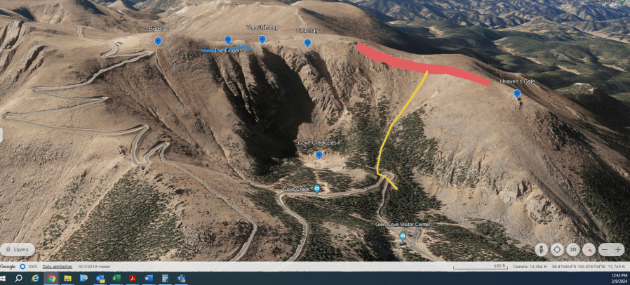 Graphic showing the path of a recent avalanche on pikes peak