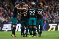 <p>Southampton’s Steven Davis celebrates scoring their first goal with teammates Action Images </p>